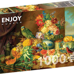 Enjoy Josef Schuster: Still Life with Fruit, Flowers and a Parrot Jigsaw Puzzle (1000 Pieces)