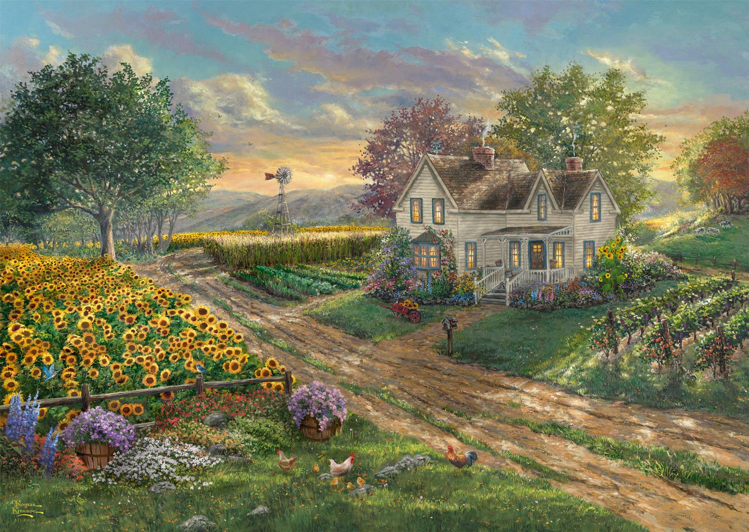 Schmidt Kinkade Sunflower Fields Jigsaw Puzzle (1000 Pieces)