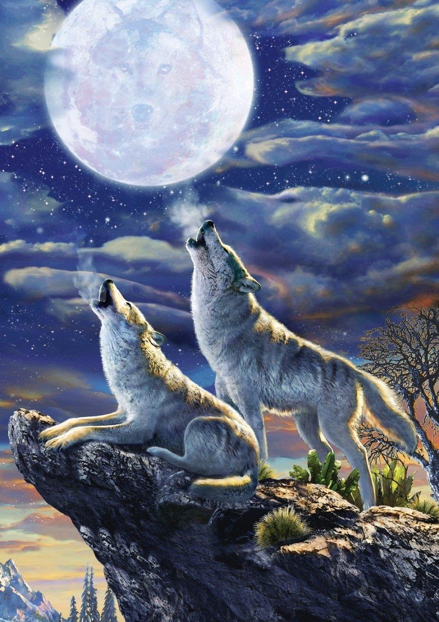 Art Puzzle Full Moon Wolves Jigsaw Puzzle (1000 Pieces)