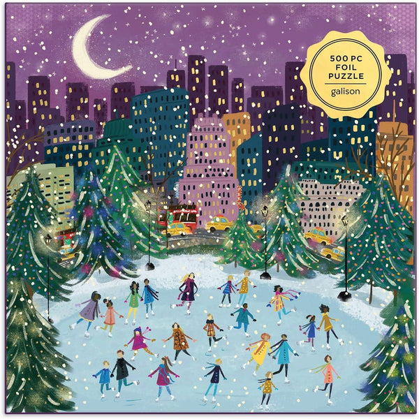 Galison Merry Moonlight Skaters Foil Jigsaw Puzzle (500 Pieces)