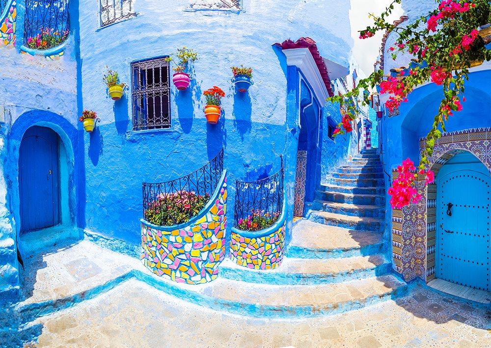 Enjoy Turquoise Street in Chefchaouen, Morocco Jigsaw Puzzle (1000 Pieces)