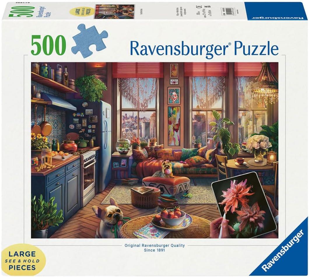 Ravensburger Cozy Boho Studio Jigsaw Puzzle (500 XL Extra Large Pieces)