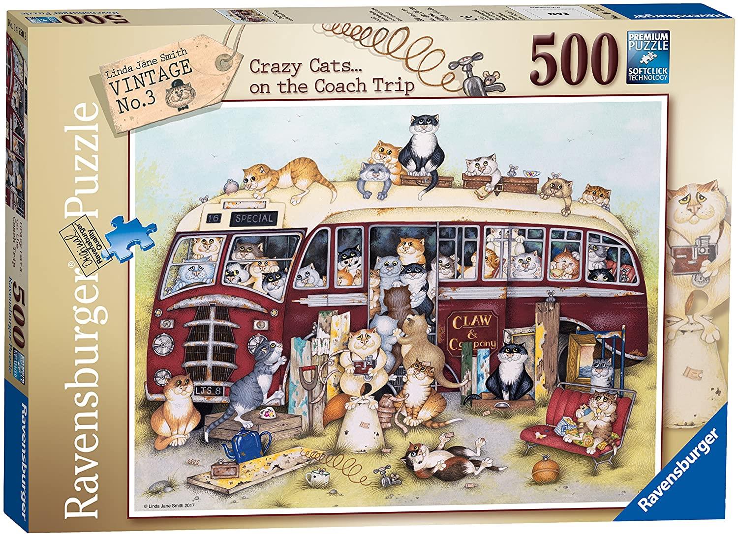 Ravensburger Crazy Cats on the Coach Trip  Jigsaw Puzzle (500 Pieces)