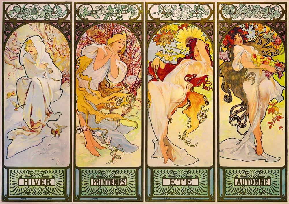 Bluebird Art Mucha - Four Seasons, 1900 Jigsaw Puzzle (1000 Pieces)