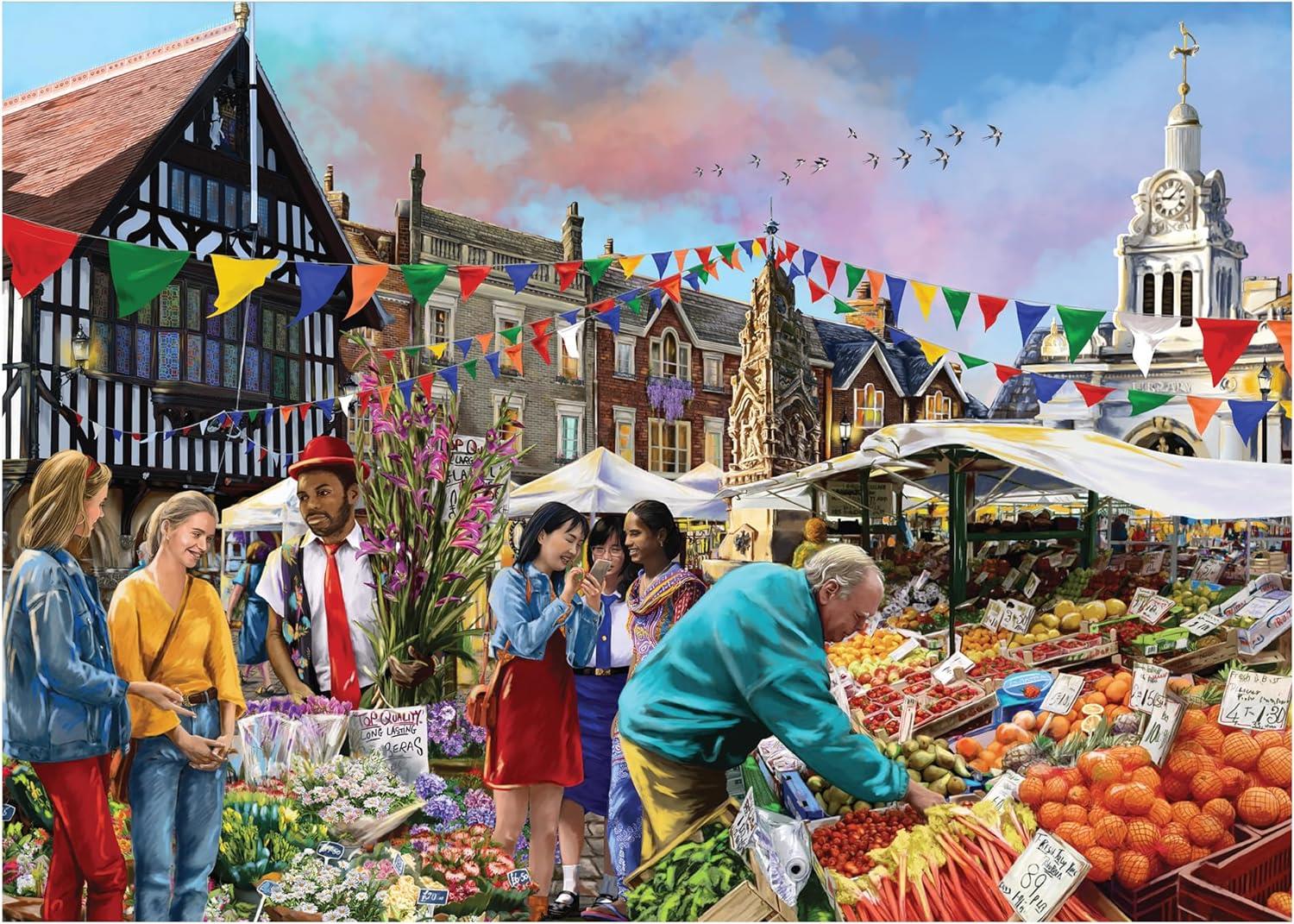 Falcon Deluxe Saffron Walden Market Jigsaw Puzzle (1000 Pieces) DAMAGED BOX