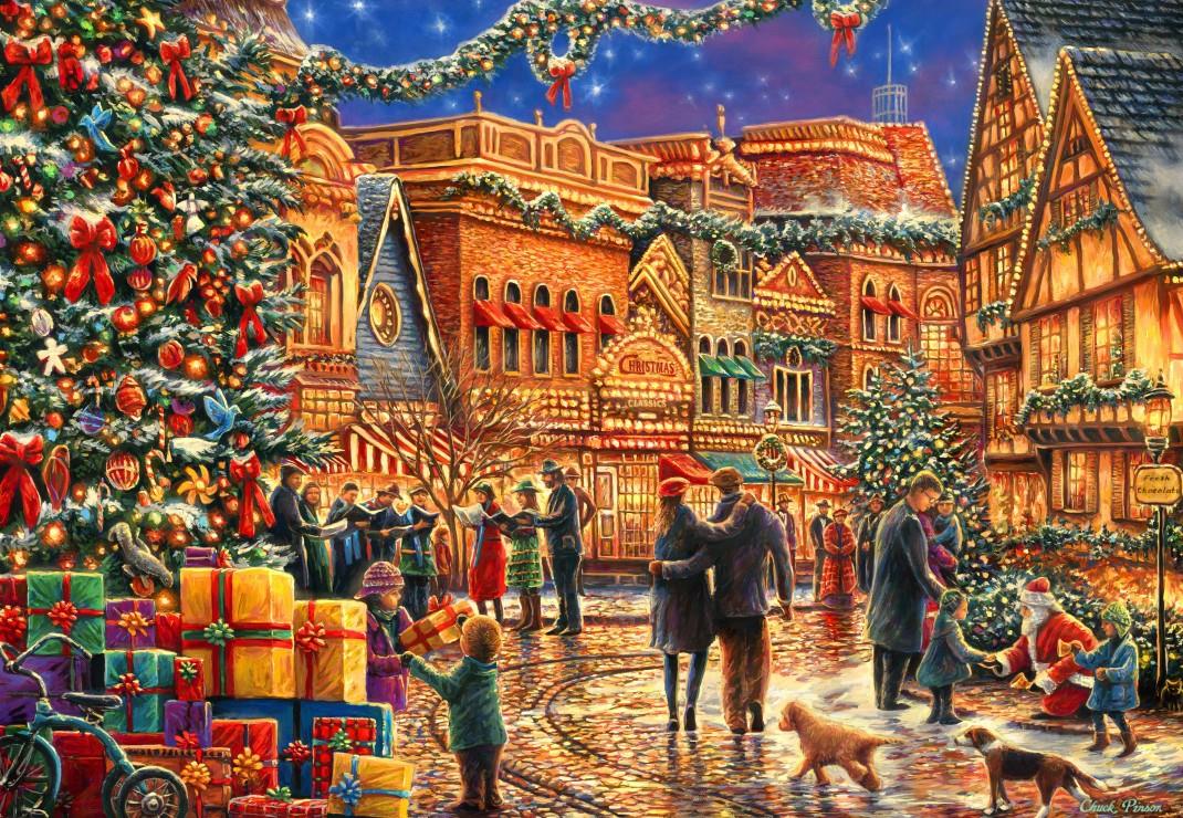 Bluebird Christmas at the Town Square Jigsaw Puzzle (1000 Pieces)