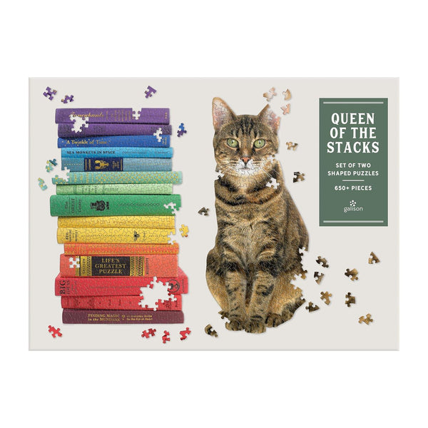 Galison Queen of the Stacks Jigsaw Puzzles - 2 Shaped Puzzles (650+ Pieces)