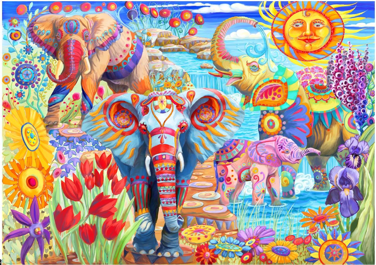 Bluebird Elephants in the Garden Jigsaw Puzzle (2000 Pieces)