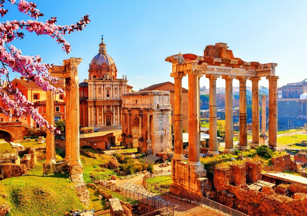 Bluebird Roman Ruins in Spring, Italy Jigsaw Puzzle (1000 Pieces)