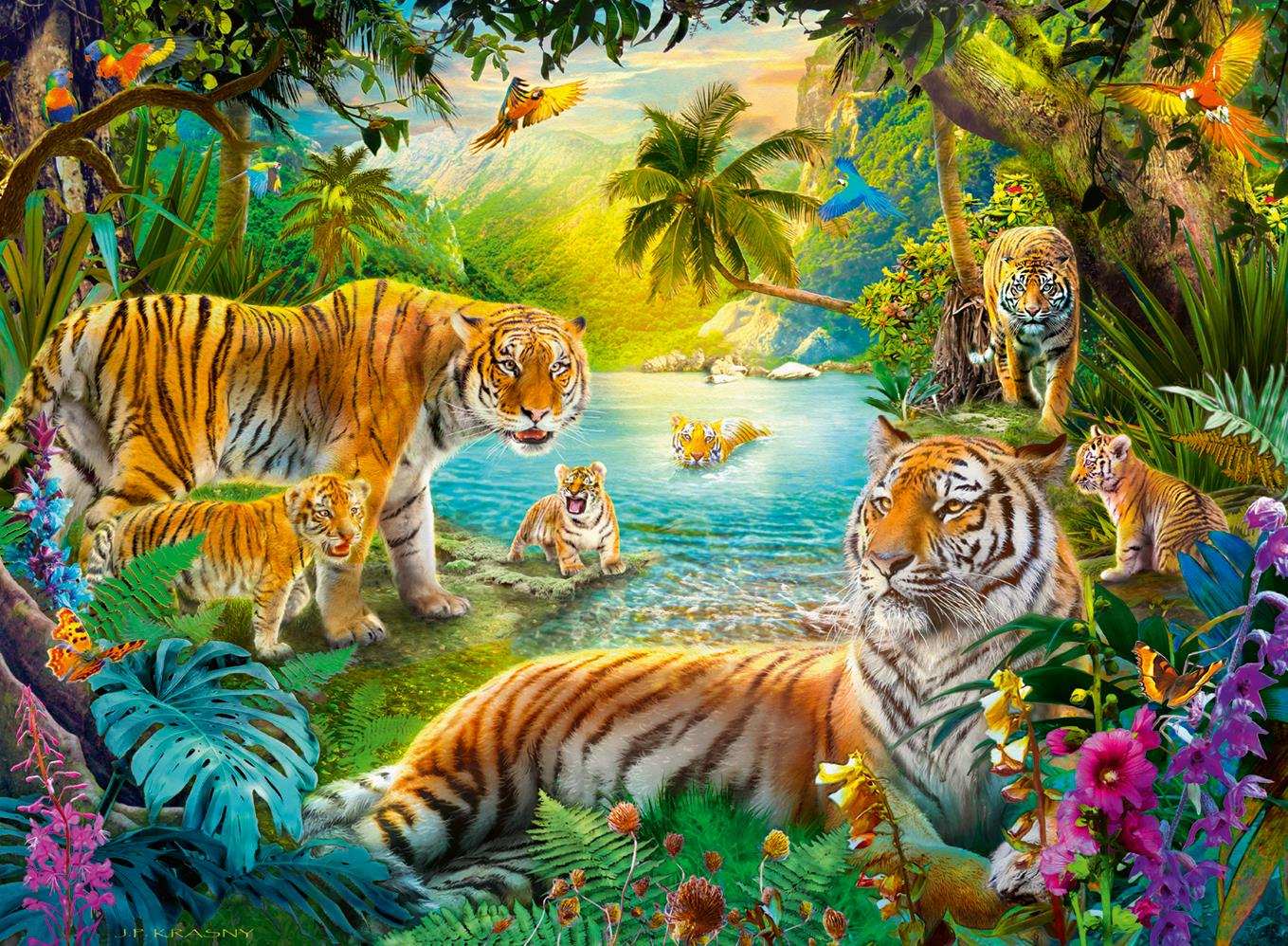 Ravensburger Tiger Family in Oasis Jigsaw Puzzle (500 Pieces) – PDK