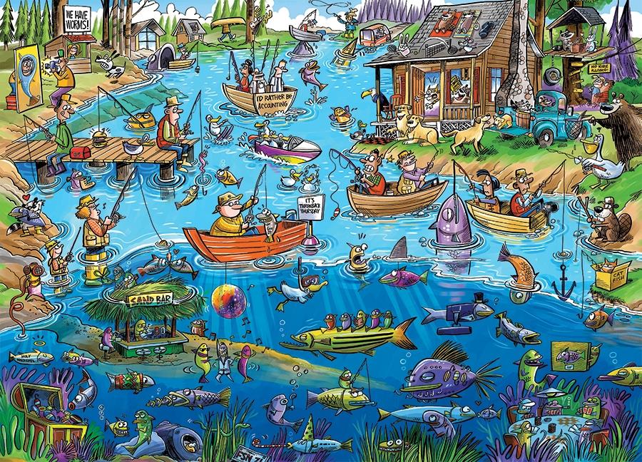 Cobble Hill Doodletown: Gone Fishing Jigsaw Puzzle (1000 Pieces)