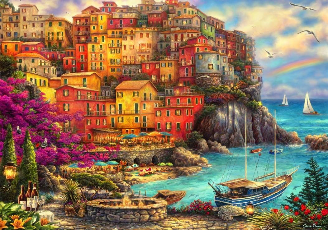Bluebird Chuck Pinson - A Beautiful Day at Cinque Terre Jigsaw Puzzle (2000 Pieces)
