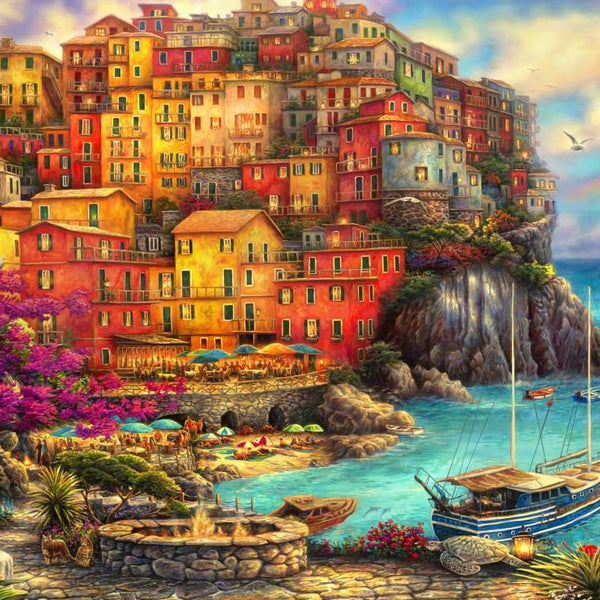 Bluebird Chuck Pinson - A Beautiful Day at Cinque Terre Jigsaw Puzzle (2000 Pieces)