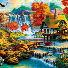 Bluebird Country House by the Water Fall Jigsaw Puzzle (1000 Pieces)