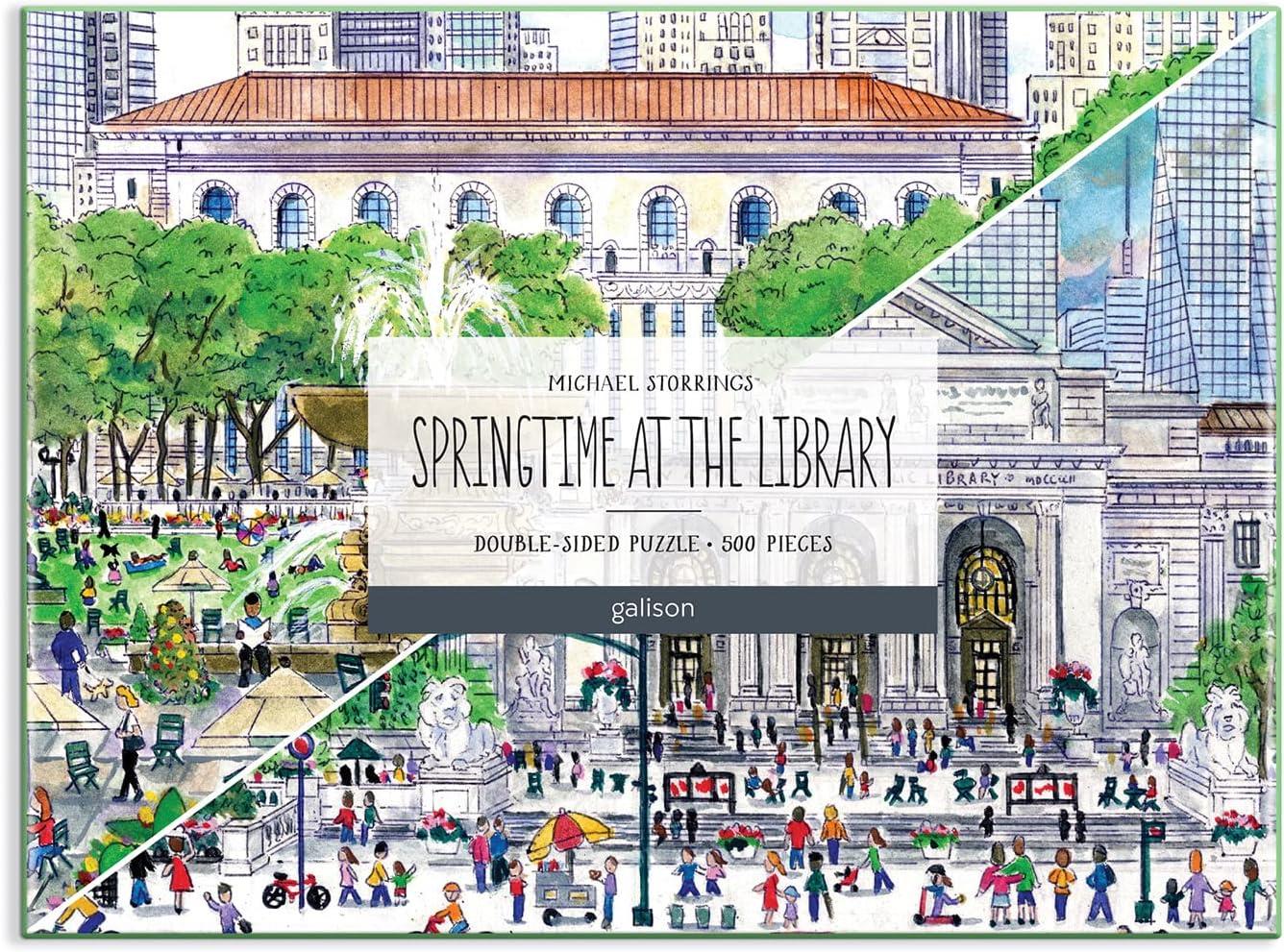 Galison Springtime at the Library, Michael Storrings Double-Sided Jigsaw Puzzle (500 Pieces)