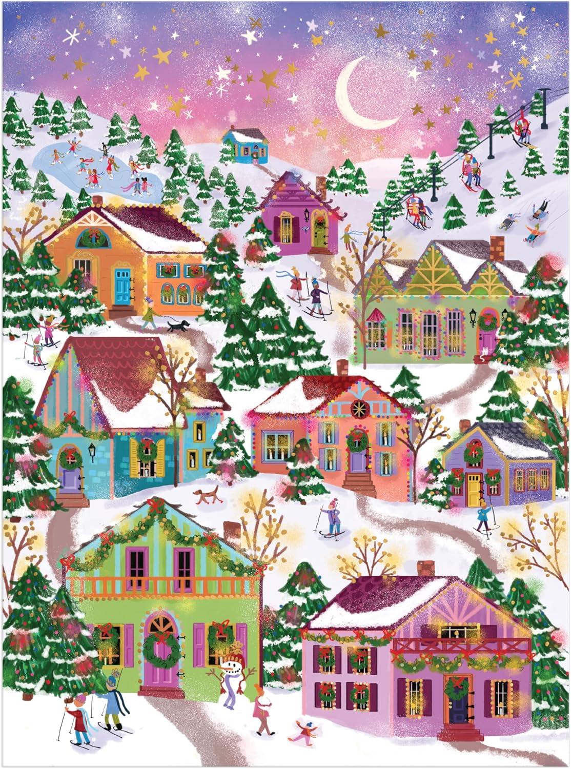 Galison Joy Laforme Snowcap Village Foil Jigsaw Puzzle (1000 Pieces)