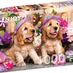 Enjoy Spaniel Puppies with Flower Hats Jigsaw Puzzle (1000 Pieces)