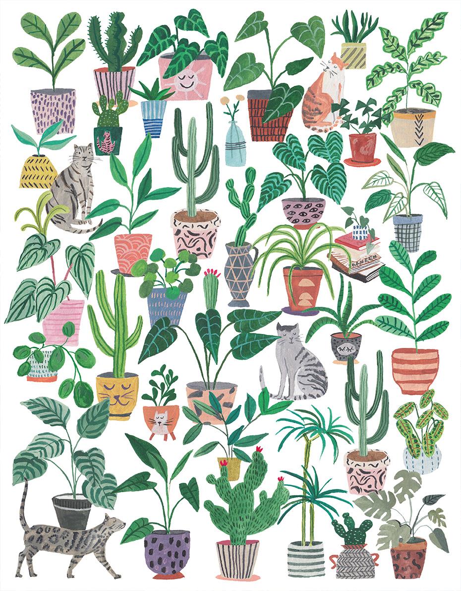 Pieces & Peace Cats and Plants Jigsaw Puzzle (500 Pieces)