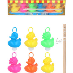 Hook-a-Duck Game - 6 Weighted Plastic Ducks 7cm with Hooks & 2 Rods