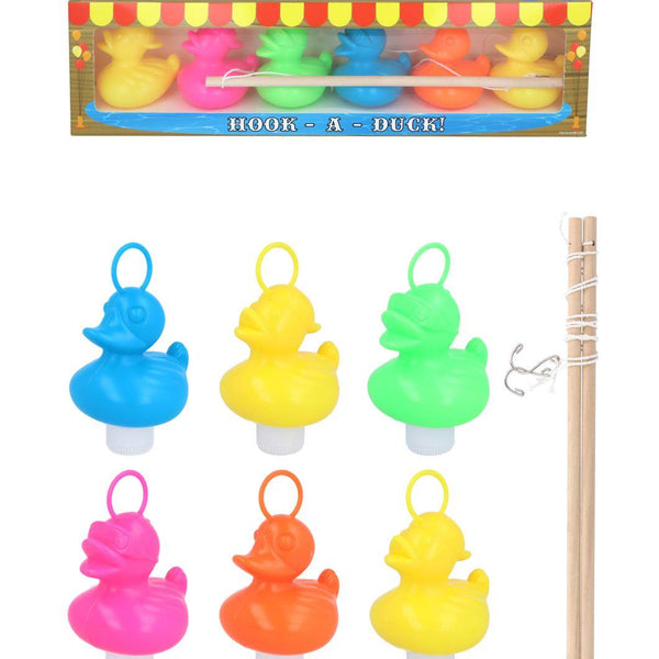 Hook-a-Duck Game - 6 Weighted Plastic Ducks 7cm with Hooks & 2 Rods