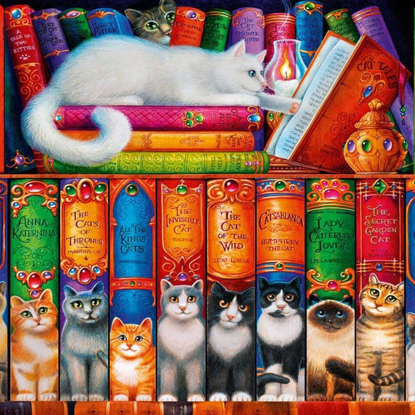 Bluebird Cat Bookshelf Jigsaw Puzzle (1000 Pieces)