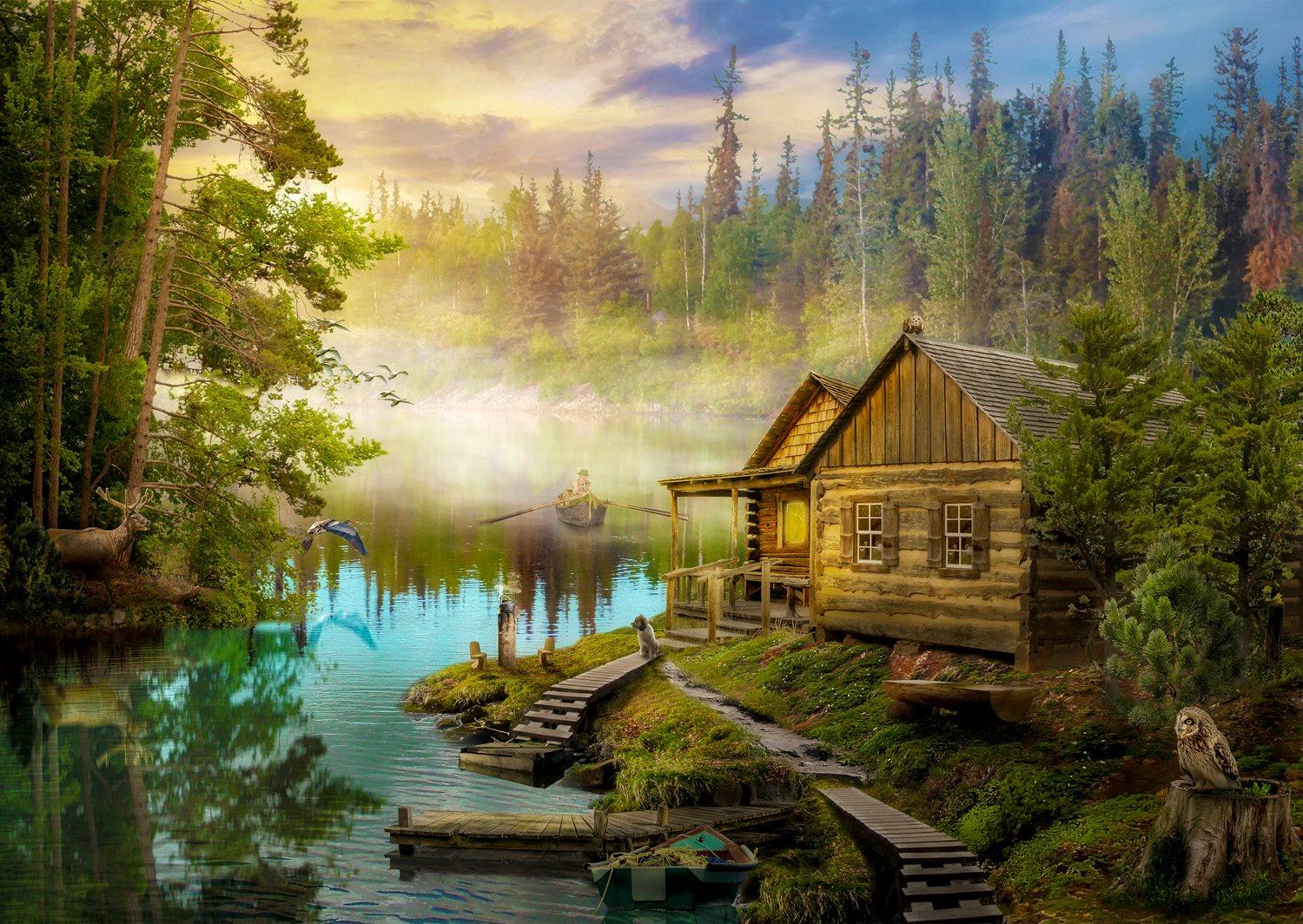 Enjoy A Log Cabin on the River Jigsaw Puzzle (1000 Pieces)