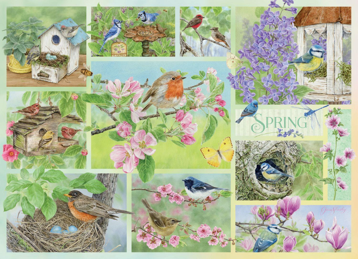 Cobble Hill Garden Birds in Spring Jigsaw Puzzle (500 XL Pieces)