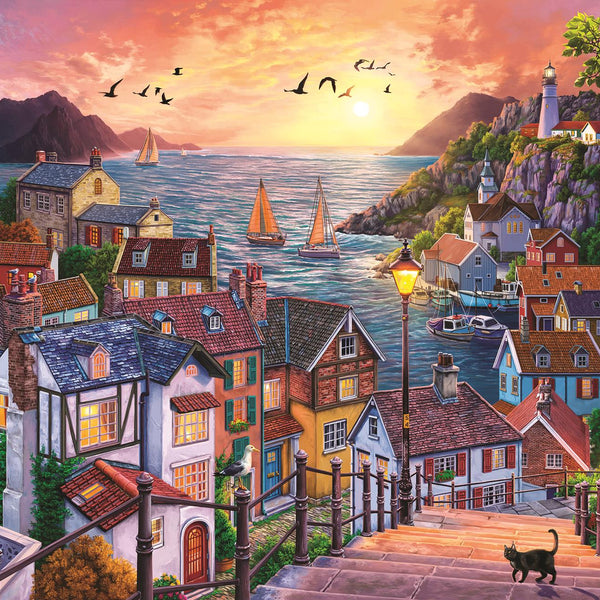 Cobble Hill Coastal Town at Sunset Jigsaw Puzzle (1000 Pieces)