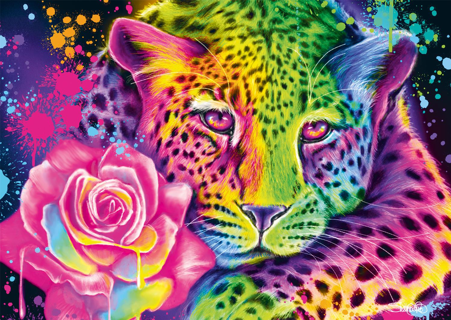 Schmidt Sheena Pike Neon Rainbow Leopard Jigsaw Puzzle (1000 Pieces)