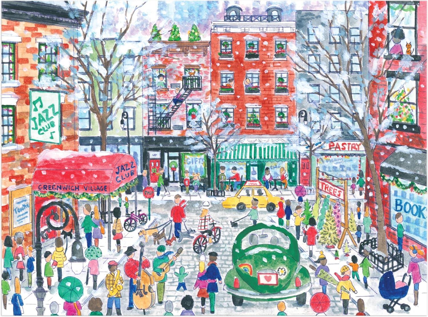 Galison Michael Storrings Christmas in Greenwich Village Jigsaw Puzzle (1000 Pieces)