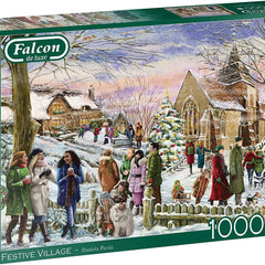 Falcon Deluxe Festive Village Jigsaw Puzzle (1000 Pieces)- DAMAGED