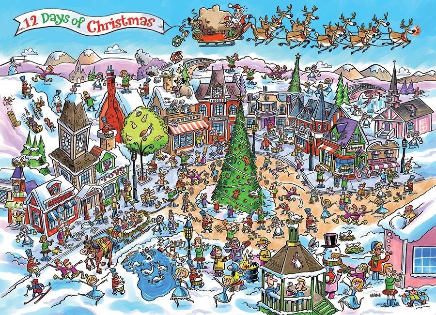 Cobble Hill Doddletown: 12 Days of Christmas Jigsaw Puzzle (1000 Pieces)