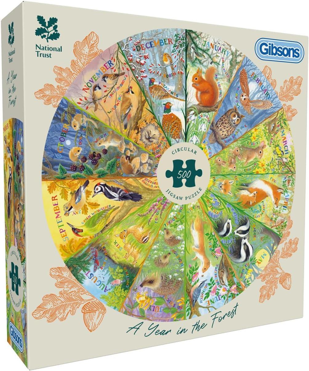 Gibsons National Trust: A Year in the Forest Circular Jigsaw Puzzle (500 Pieces) DAMAGED BOX