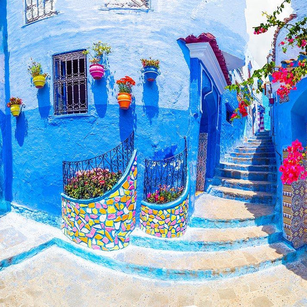 Enjoy Turquoise Street in Chefchaouen, Morocco Jigsaw Puzzle (1000 Pieces)