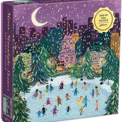 Galison Merry Moonlight Skaters Foil Jigsaw Puzzle (500 Pieces)