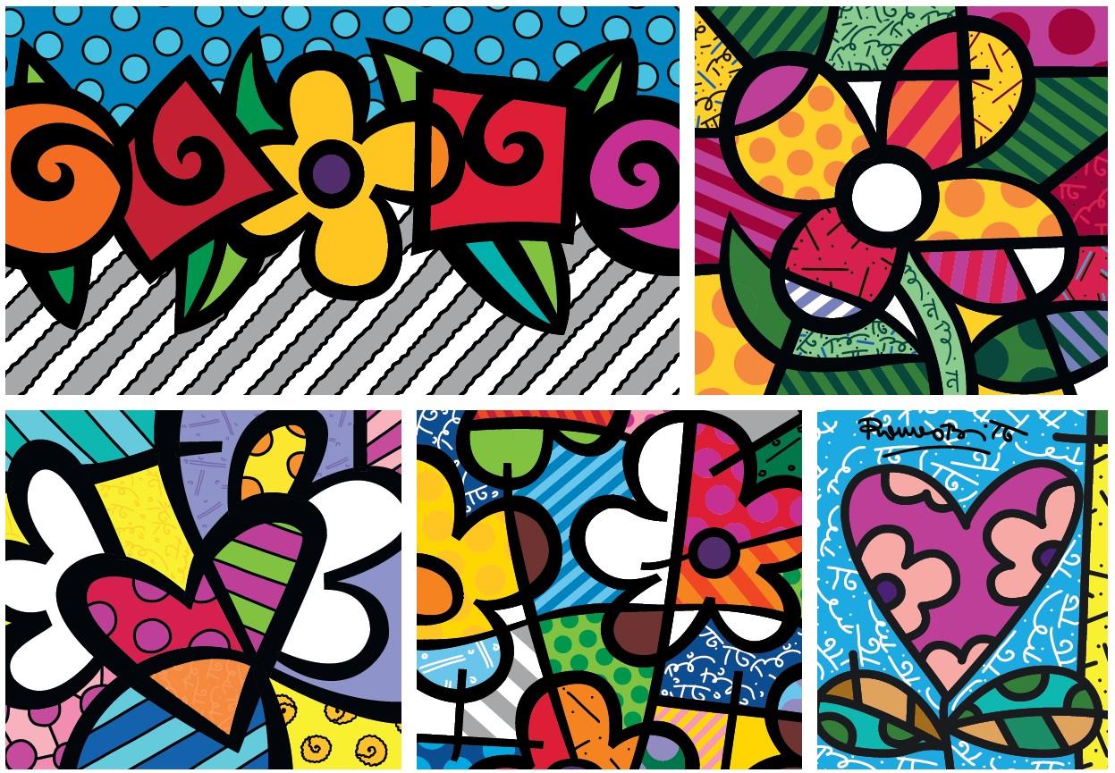 Bluebird Romero Britto - Collage: Hearts and Flowers Jigsaw Puzzle (1500 Pieces)