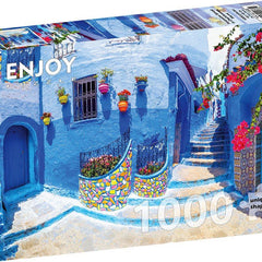 Enjoy Turquoise Street in Chefchaouen, Morocco Jigsaw Puzzle (1000 Pieces)