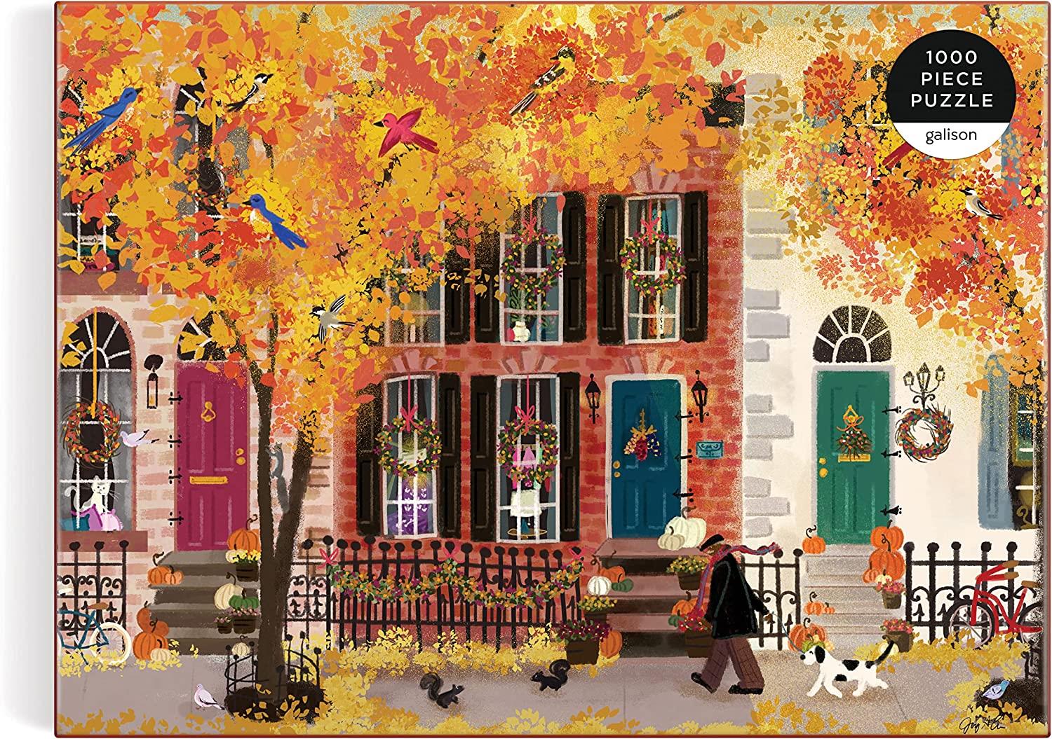 Galison Autumn in the Neighborhood Jigsaw Puzzle (1000 Pieces) DAMAGED