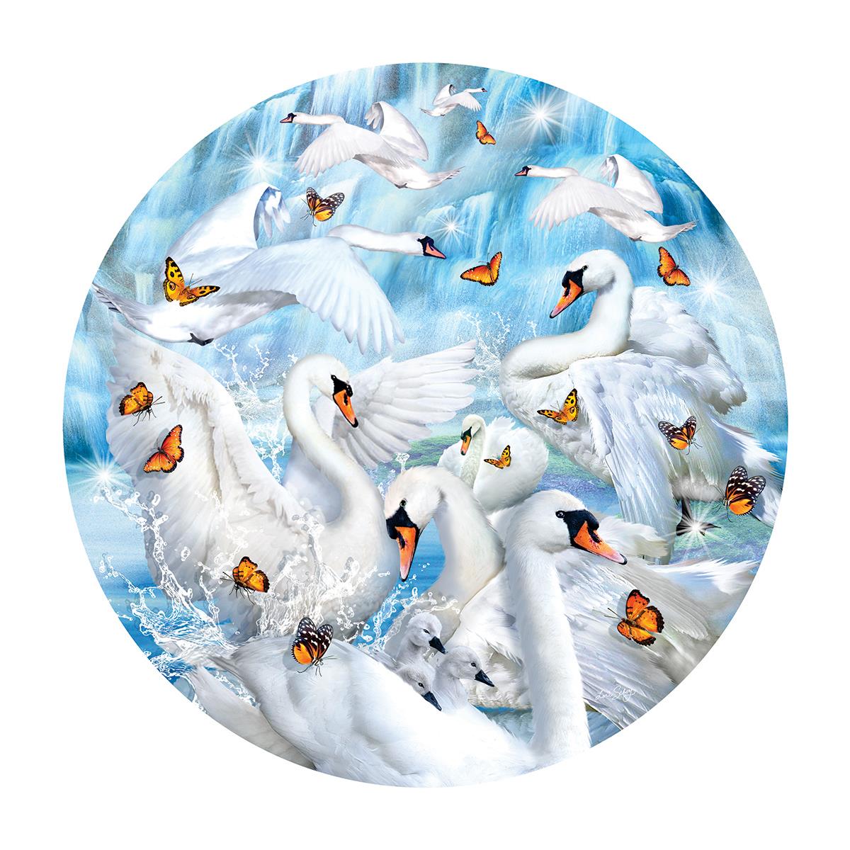 Sunsout Swan Waterfall - Lori Schory -  Circular Jigsaw Puzzle (1000 Pieces)