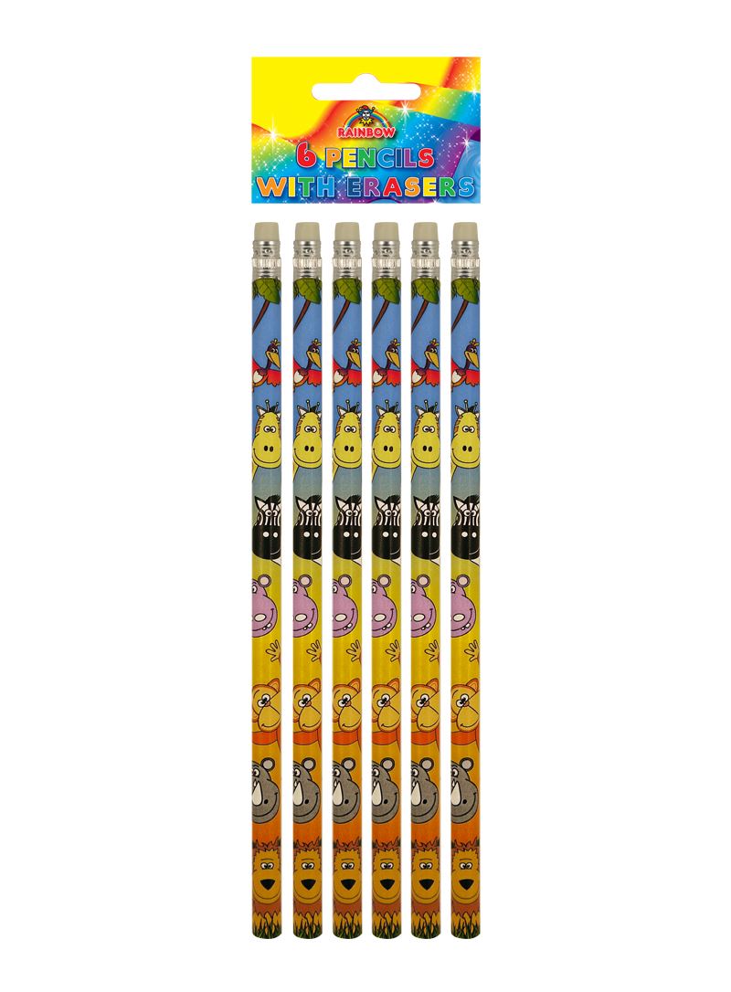6 Jungle Animal Pencils with Erasers