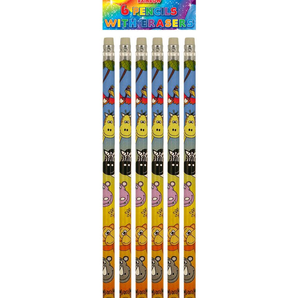 6 Jungle Animal Pencils with Erasers