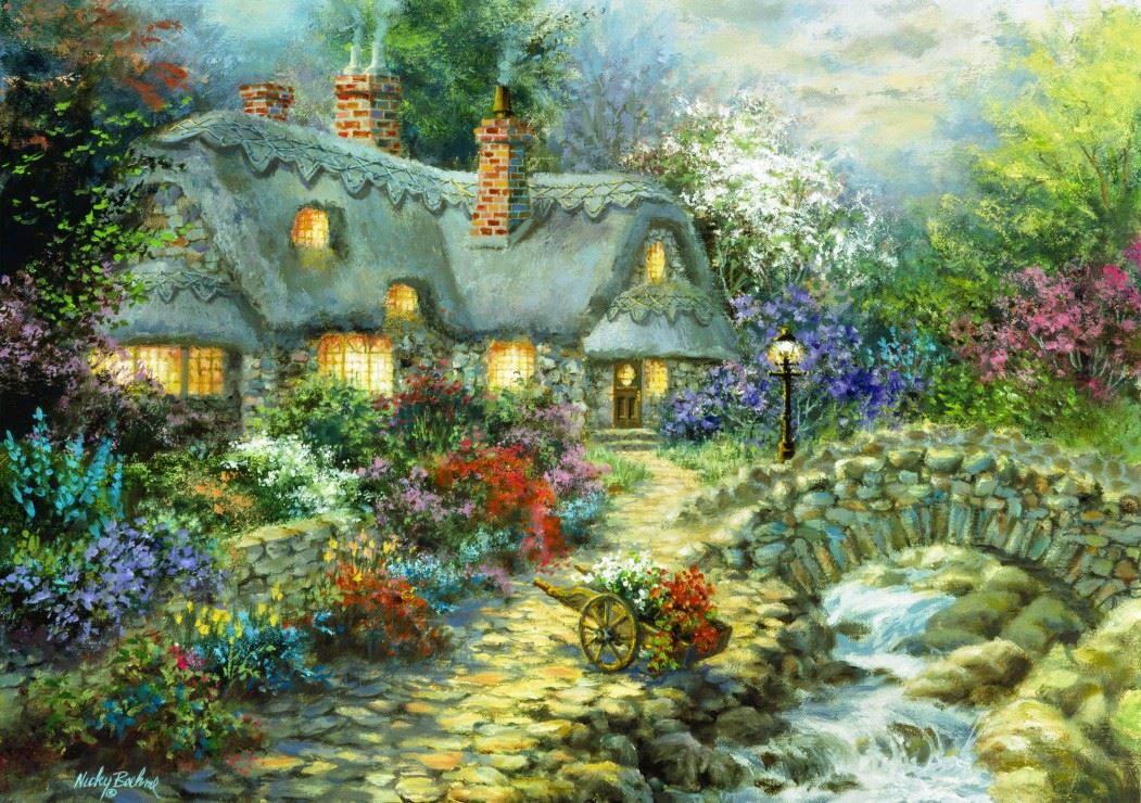 Bluebird Country Cottage Jigsaw Puzzle (1000 Pieces)