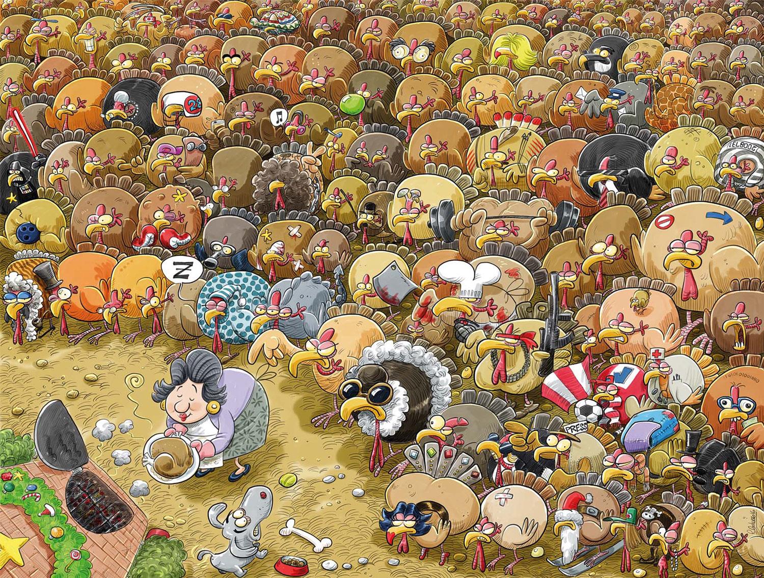 Chaos at Turkey Farm Jigsaw Puzzle - Chaos no.3 (1000 Pieces)