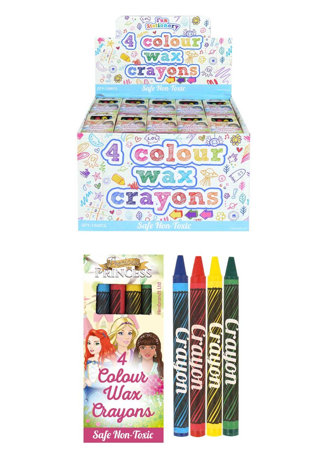 Box of 120 Packs of 4 Colour Wax Crayons (Princess)