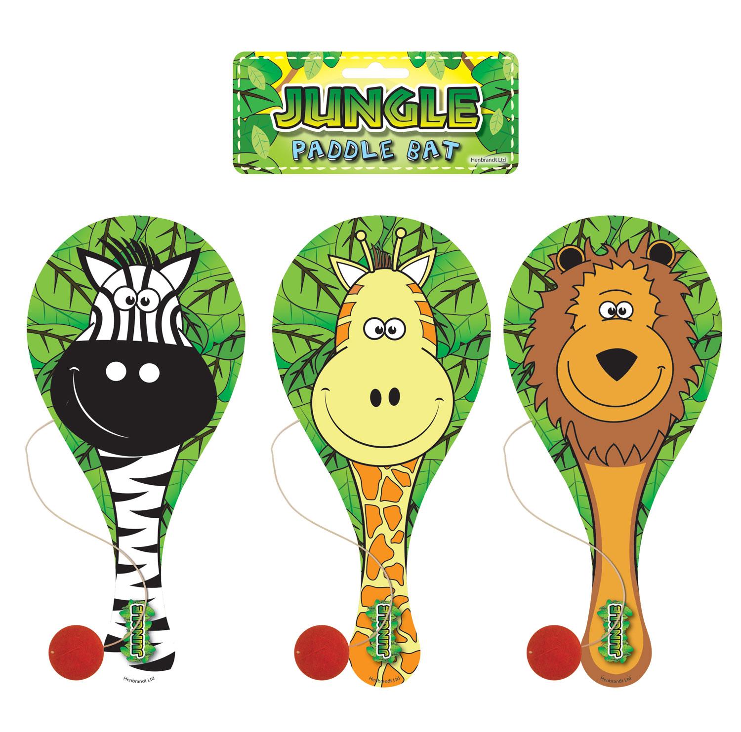 12 Wooden Paddle Bats & Balls - Jungle Animals