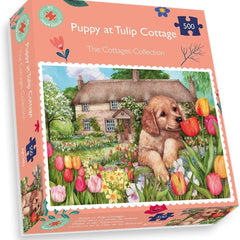 Puppy at Tulip Cottage - Debbie Cook Jigsaw Puzzle (500 Pieces)