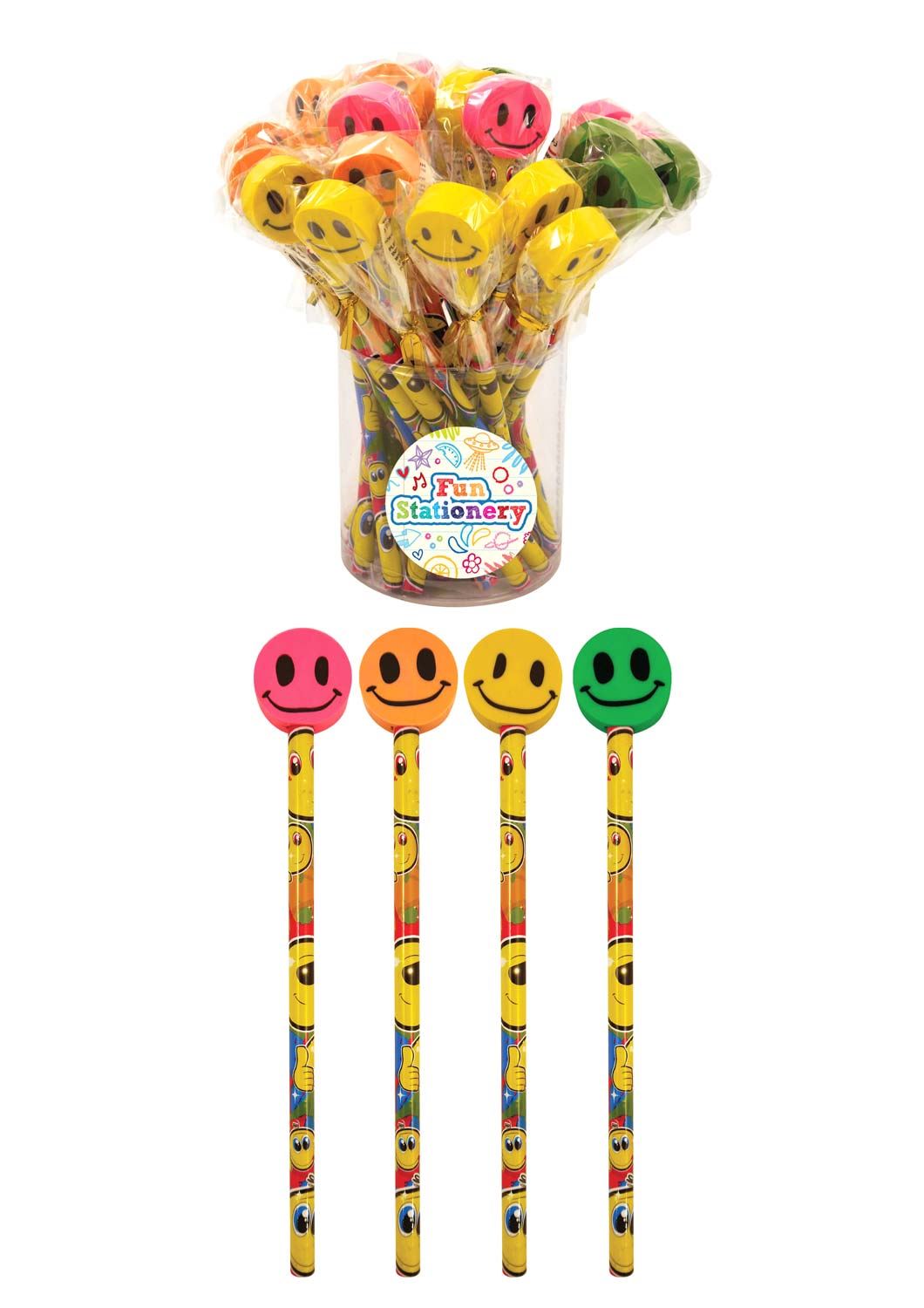 24 Smiley Pencils With Eraser Tops