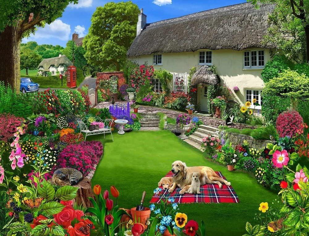 Dogs in a Cottage Garden - Jigsaw Puzzle (500 Pieces)