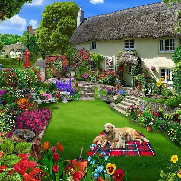 Dogs in a Cottage Garden - Jigsaw Puzzle (500 Pieces)