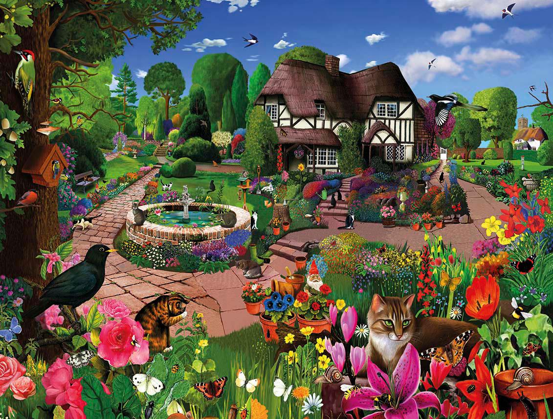 Cats in a Cottage Garden Jigsaw Puzzle (1000 Pieces)